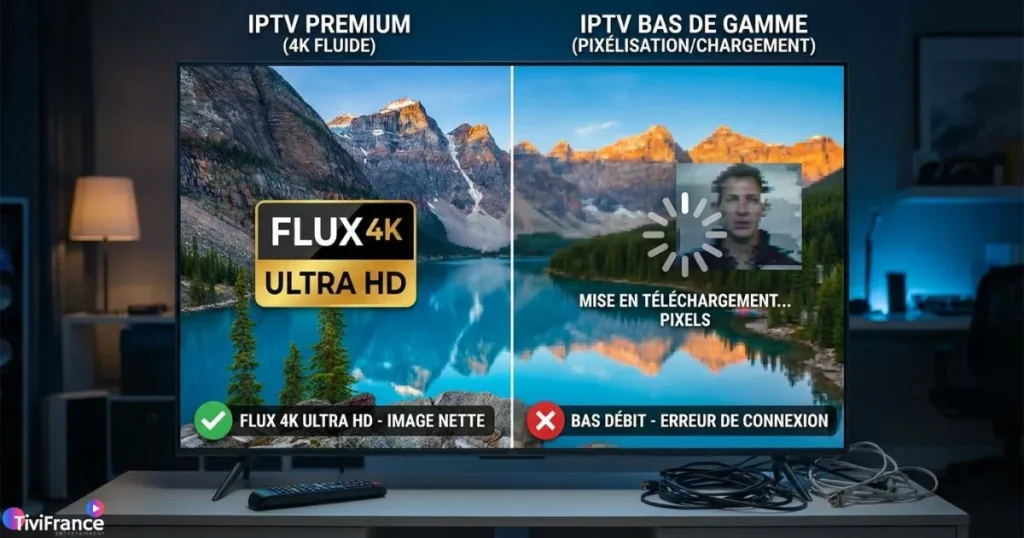 comparaison iptv stable vs iptv pas cher france avec qualité vidéo différente