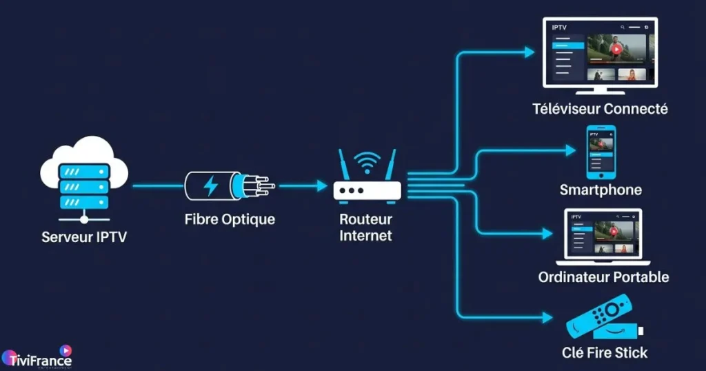 Schéma de fonctionnement d'un serveur IPTV stable avec flux M3U