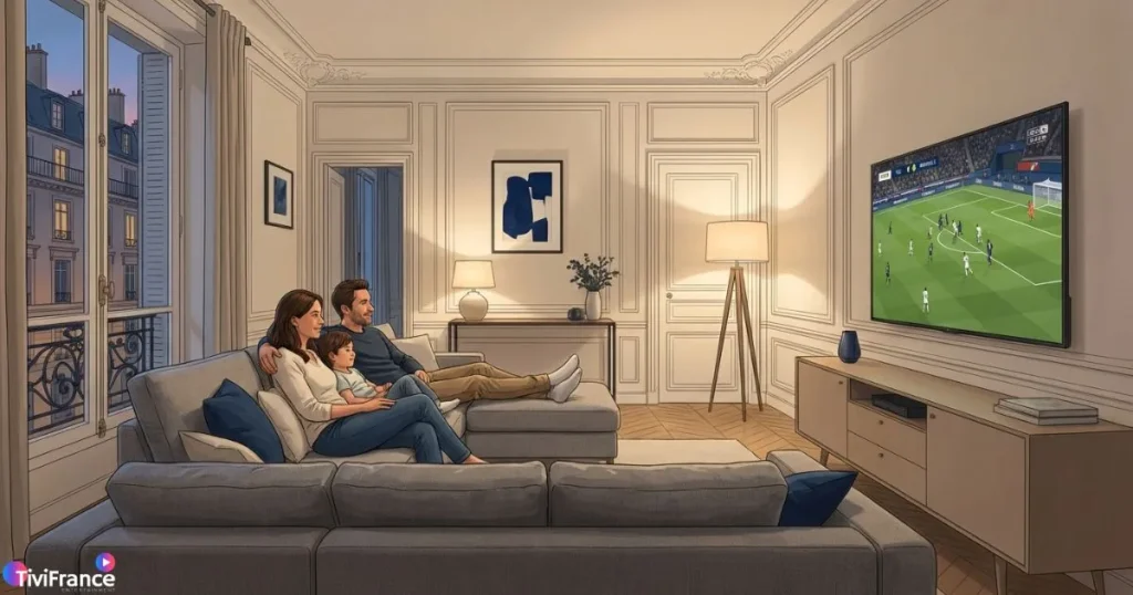 Famille française regardant l'IPTV sur Smart TV - meilleure iptv france