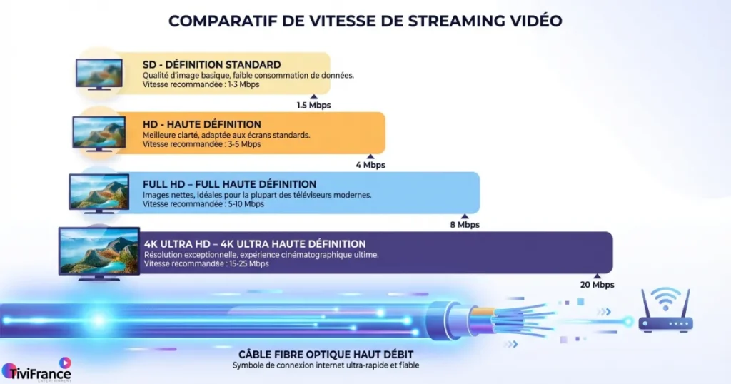 Débit recommandé pour le streaming IPTV haut débit selon la qualité vidéo