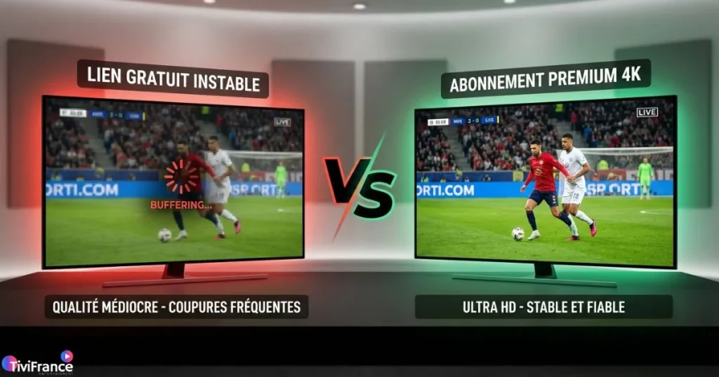 Comparatif abonnement IPTV stable vs lien IPTV gratuit - qualité de streaming