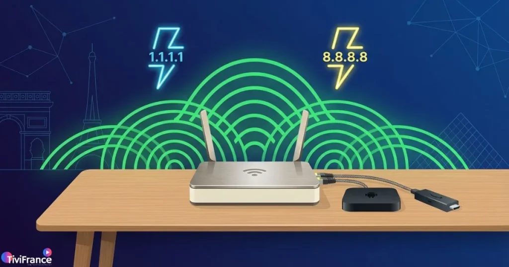 Streaming IPTV stable grâce à une connexion Ethernet et des DNS optimisés