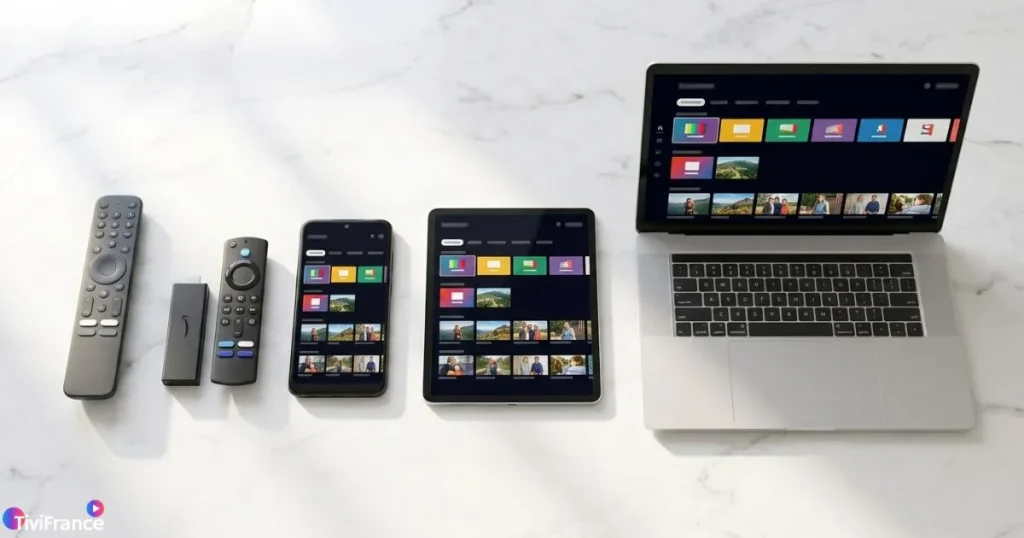 Compatibilité multi-appareils d'un abonnement IPTV premier : Smart TV, smartphone, tablette et Firestick