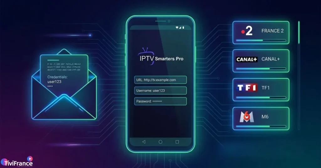 Configuration IPTV Smarters Pro avec les identifiants Xtream Codes sur smartphone Android
