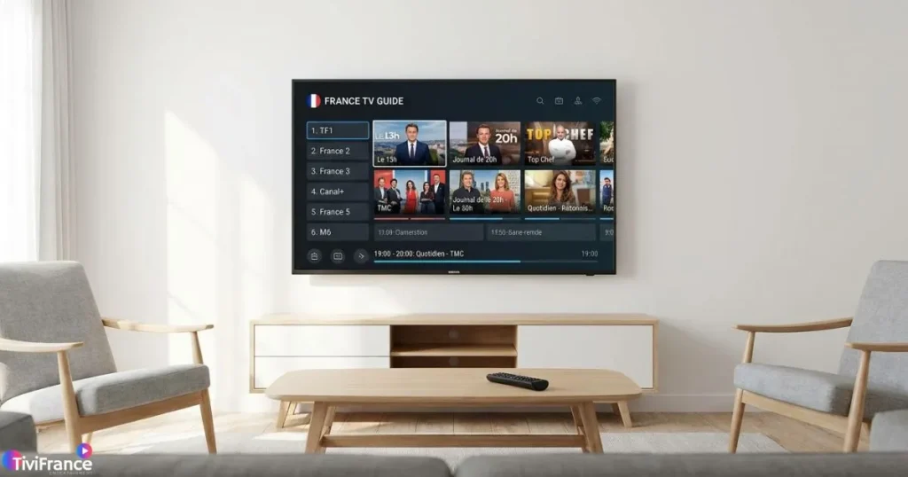Smart TV Samsung affichant une application IPTV configurée avec un lien M3U IPTV