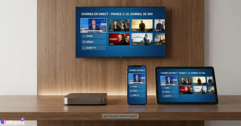 Différents appareils montrant la compatibilité multi-appareils d’un service IPTV pas cher.
