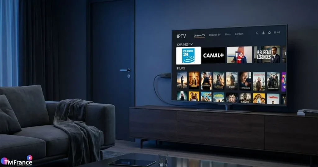 application IPTV installée sur Fire Stick avec interface TV moderne