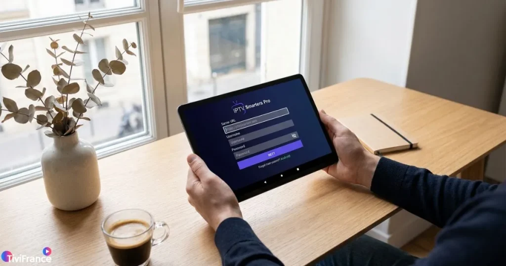Saisie des IPTV Smarters Pro codes sur tablette Android