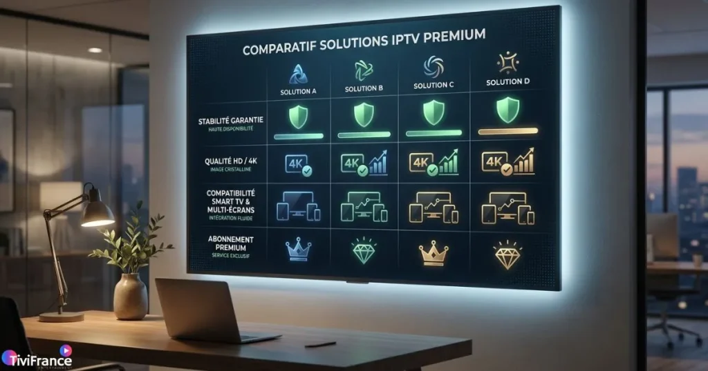 Tableau visuel sur IPTV stable et IPTV gratuit HD pour comparer les meilleures options.