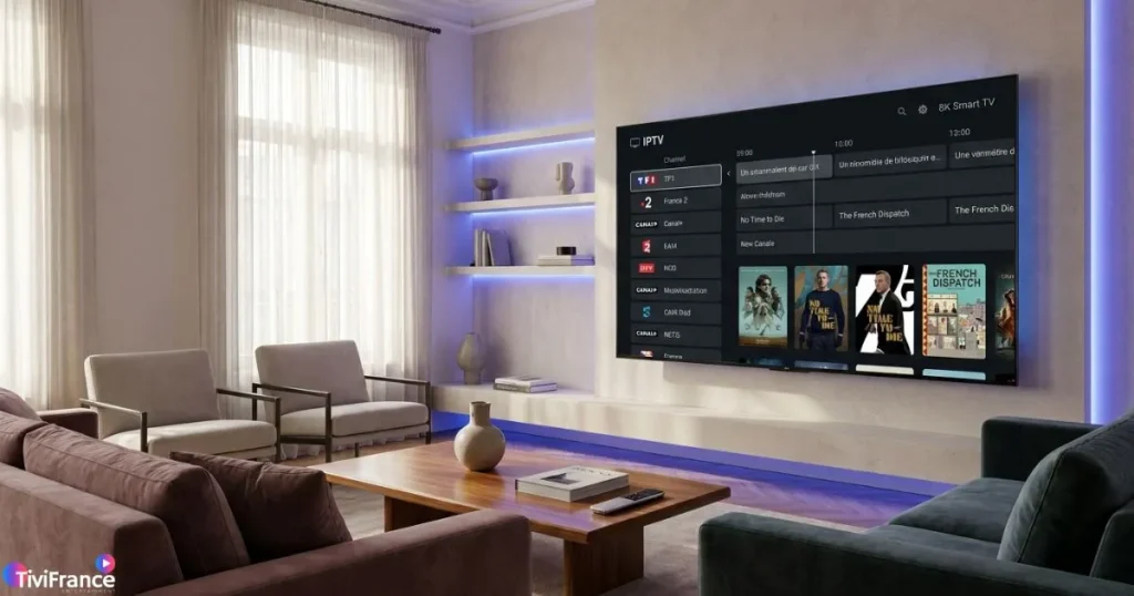 application IPTV Smart TV avec interface moderne et guide des programmes