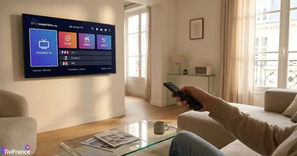 Interface officielle abonnement IPTV Smarters Pro sur Smart TV moderne
