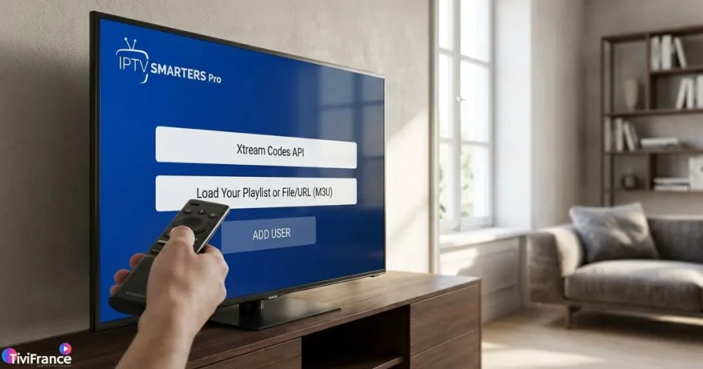Identifiant IPTV Smarters Pro et méthodes de connexion affichés dans l'application officielle