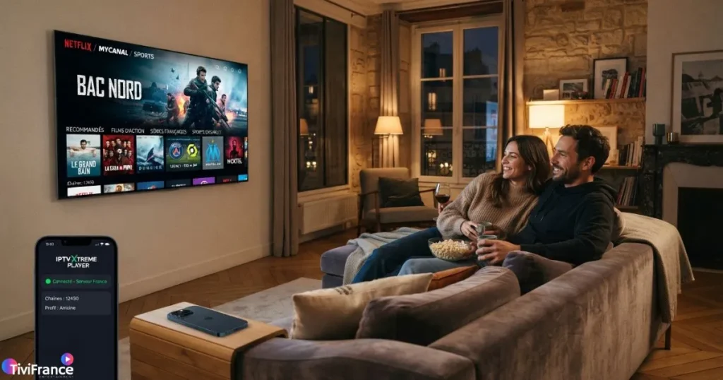 Abonnement IPTV TiviFrance actif sur Smart TV avec catalogue de séries et films