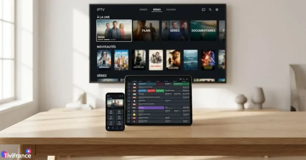 Compatibilité multi-appareils d'un abonnement IPTV premium sur smartphone, tablette et Smart TV