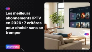 Couple profitant des meilleurs abonnement iptv sur une Smart TV dans un salon moderne.