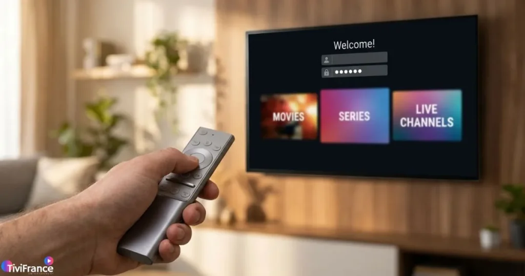 Installation d'un service IPTV premium sur Android TV Fire Stick dans un salon