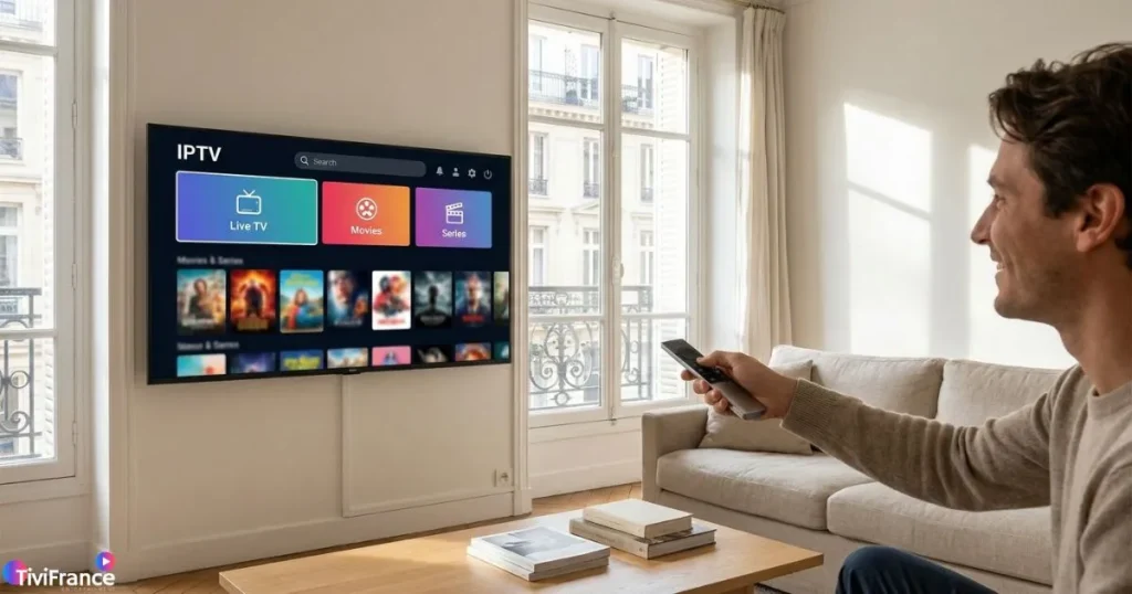 Installation IPTV France sur Smart TV avec interface nette et moderne