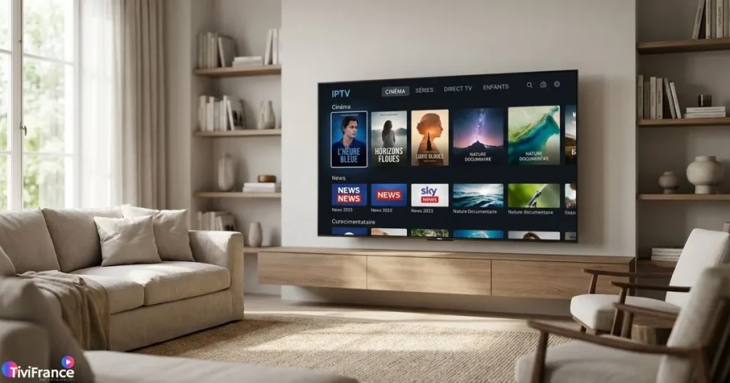 IPTV stable sur télévision moderne avec interface fluide et nette