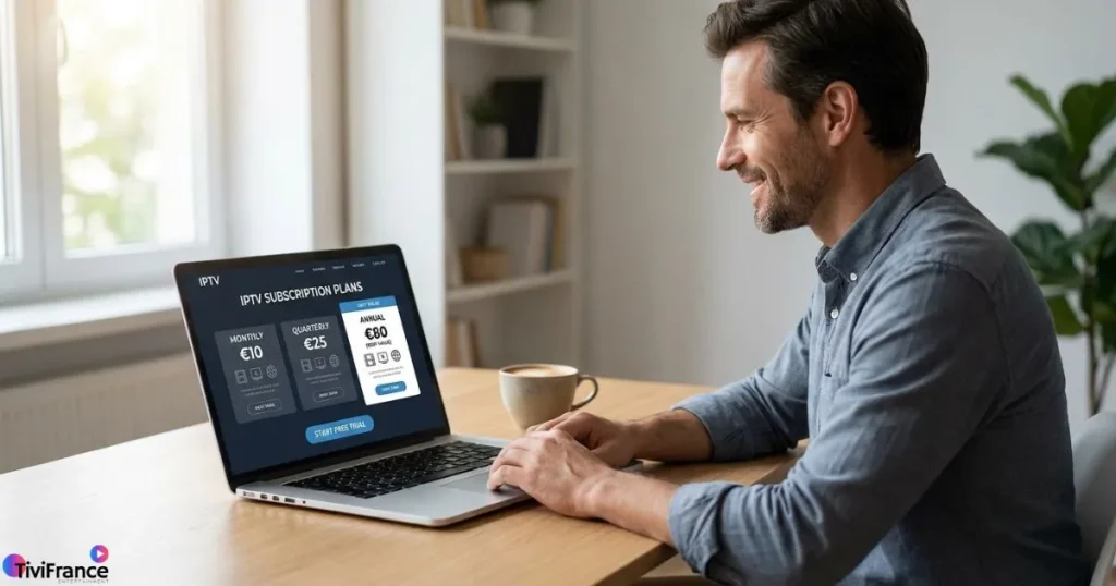 Personne qui souscrit à un abonnement IPTV annuel depuis son ordinateur