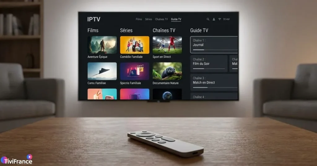 Comparaison d'applications IPTV sur un boîtier iptv Android connecté à un écran moderne