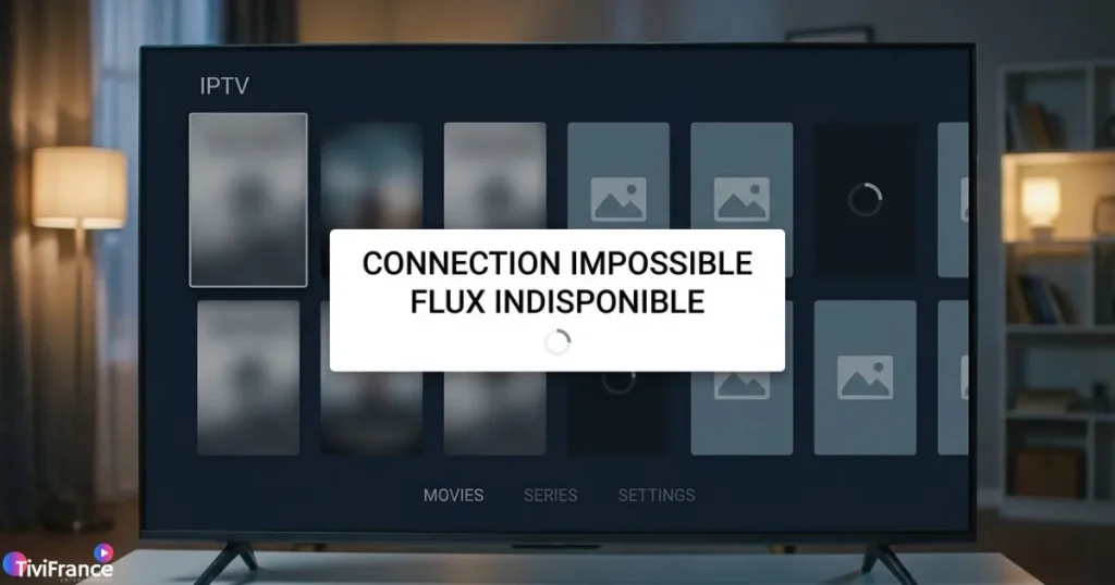 Liste IPTV gratuite instable : un écran affichant un message d'erreur de connexion
