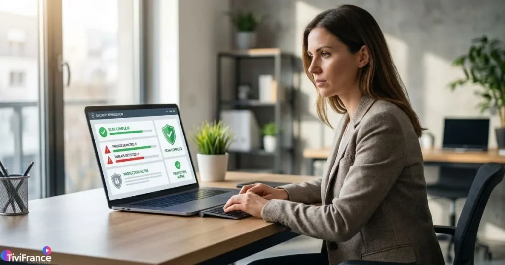 Sécurité IPTV : un utilisateur vérifiant la fiabilité d'une source sur son ordinateur