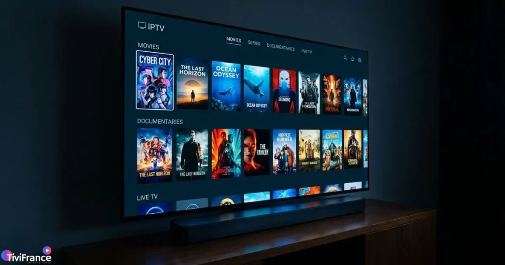Écran IPTV Ultra HD HDR affichant des couleurs vives et un contraste élevé en streaming 4K