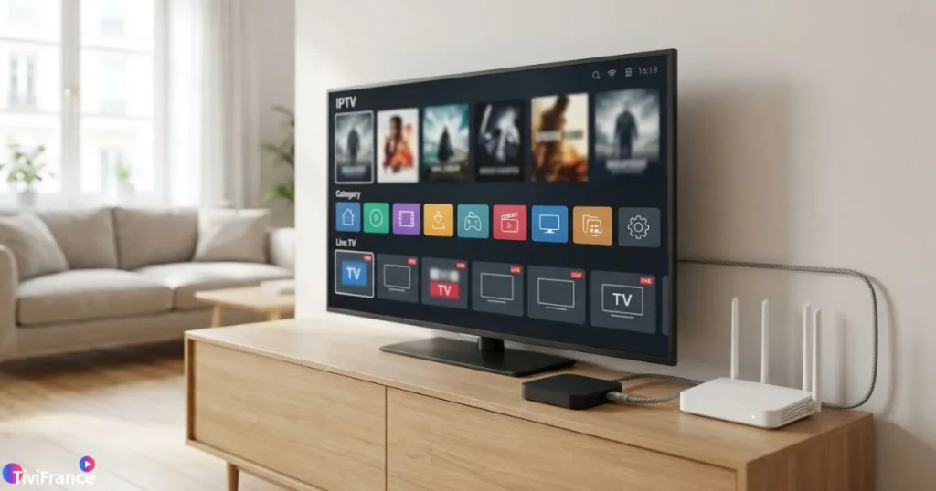 Installation IPTV stable avec Smart TV, boîtier et connexion Ethernet