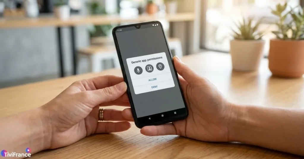 Permissions application IPTV sur smartphone Android : accès micro et contacts