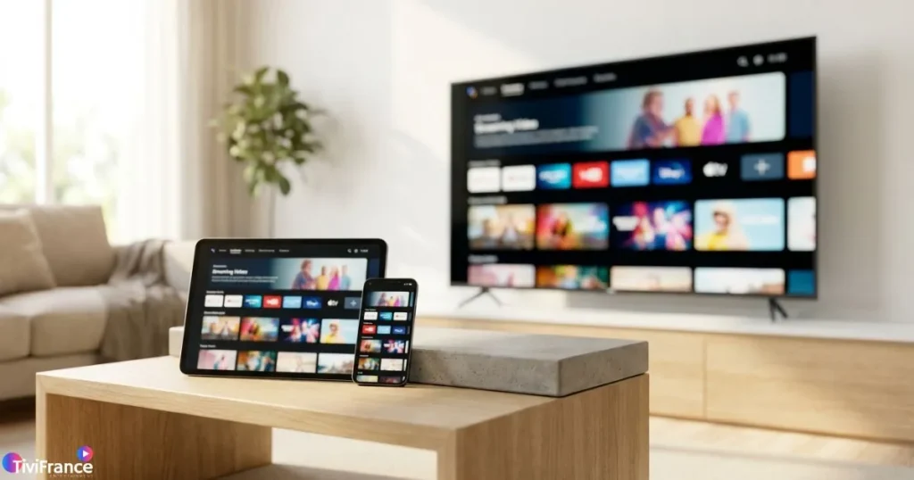 Plusieurs appareils compatibles avec un abonnement chaîne IPTV : Smart TV, smartphone et tablette