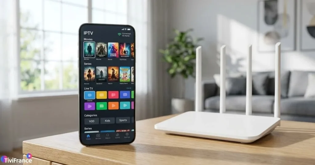 Connexion IPTV optimisée sur smartphone avec Wi-Fi