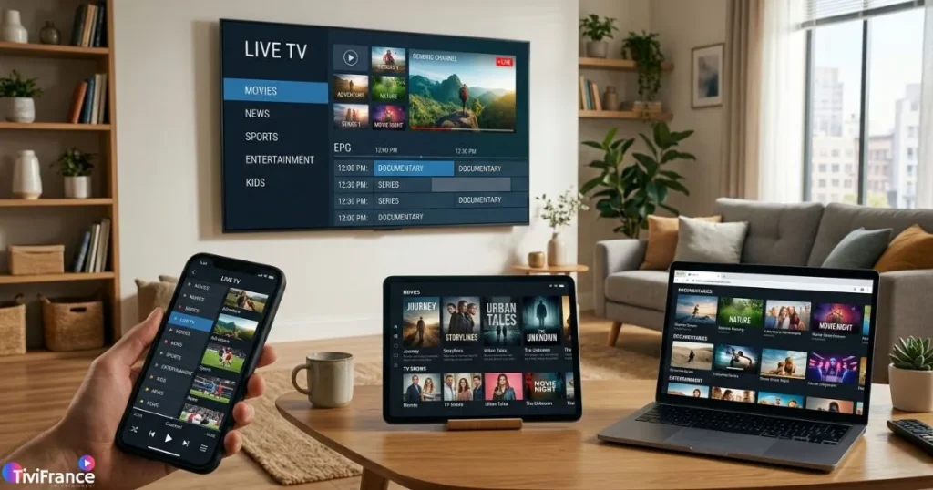 Application IPTV compatible avec Smart TV, smartphone, tablette et ordinateur