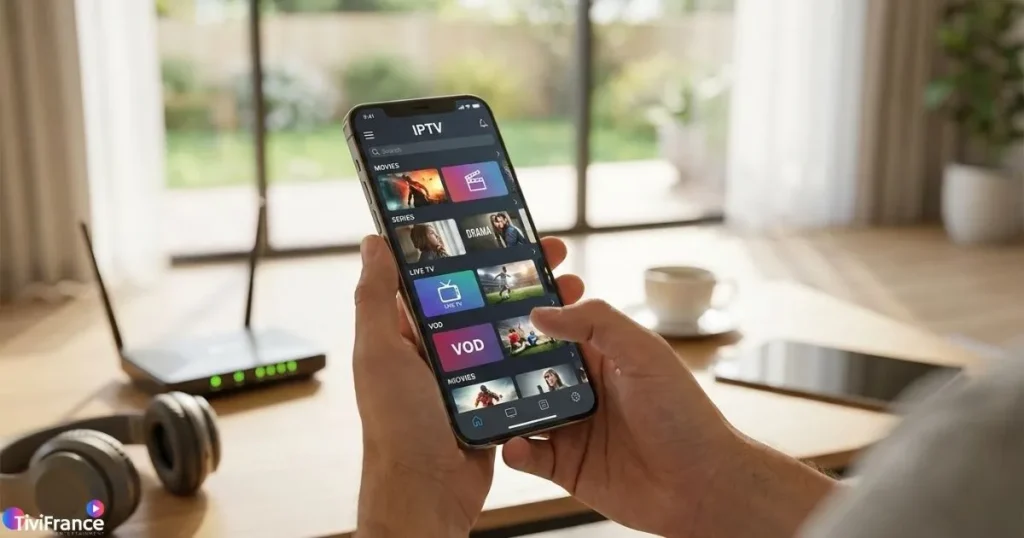IPTV sur smartphone avec les principaux éléments de connexion mobile