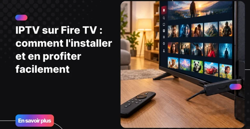IPTV Fire TV - Fire TV Stick branché sur une télévision moderne affichant une interface IPTV