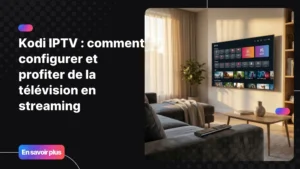 Lecteur IPTV Kodi sur grand écran dans un salon moderne
