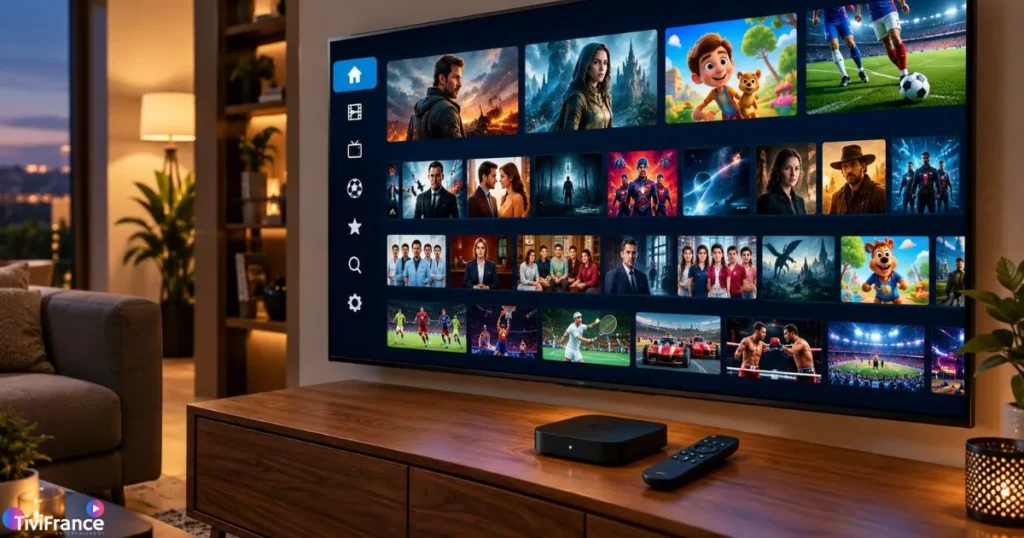 Configuration décodeur IPTV sur écran Android TV avec liste de chaînes