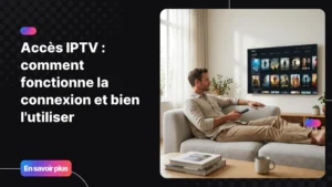 Homme utilisant un accès IPTV sur sa Smart TV dans un salon moderne